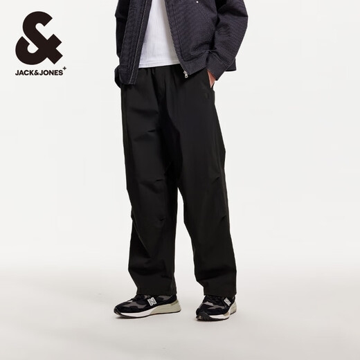JACK&JONES Men's Parachute Pants Men's Autumn Overalls Men's Pants Slightly Loose Casual Pants Lightweight Trendy Pants Men E39 Black 33 180