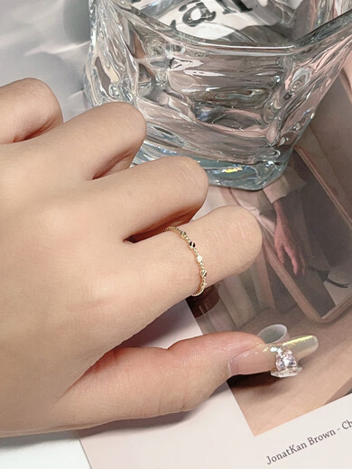 OEMG exquisite Korean pure 14K gold ring women's mini slim round bean K gold joint ring tail ring gift in stock women's size 16