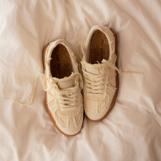 FOOT INDUSTRY 足下工业 「2025新款」须边帆布鞋情侣运动休闲舒适男女同款 珍珠白 43