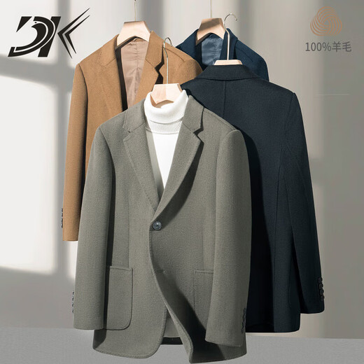 DK Brand Herren-Kleidung 100% reine Wollanzugjacke für Herren doppelseitig Tweed Coat Kurzer Herbst- und Winterstil lässig und vielseitig Mida Green M.