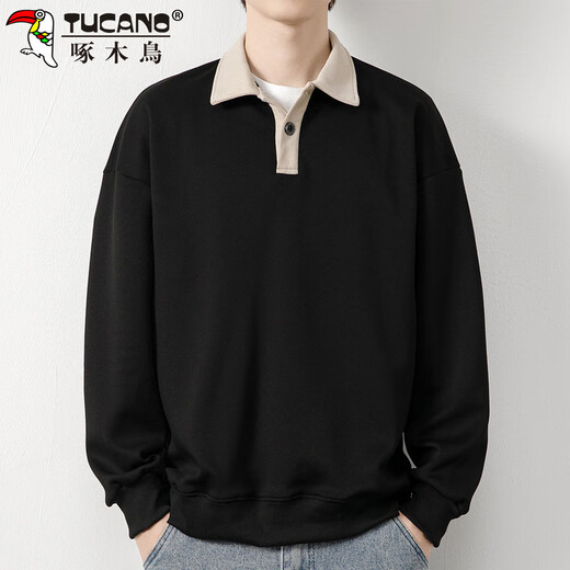 Woodpecker (TUCANO) sweatshirt men's long-sleeved T-shirt men's autumn and winter lapel loose bottoming shirt tops men's black XL