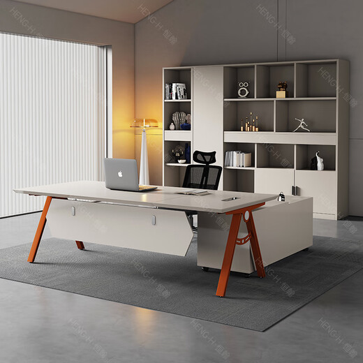 Henghan Manager Desk Best Selling Boss Desk President Desk Office Simple Modern Executive Desk Manager Desk Desk and Chair Technology Gray 1.8 Meter Supervisor Desk + Movable Side Cabinet + Headrest Chair