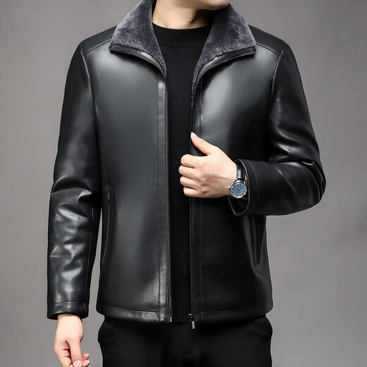MAGIOPY luxury high-end brand men's leather jacket men's winter new pu leather jacket men's business warm casual fur all-in-one coffee color 175 L