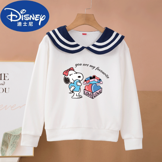 Disney Brand Children's Clothing for Girls and Children's Fashionable Spring 2025 Sweinshirt Swintershirt Spring y Autumn Pure Algody Army Navy Navy Top [Pure Cotton] Collar azul marino-White-S795 140 cm Recomendado 52-62Jin [Jin equivale a 0.5 kg]