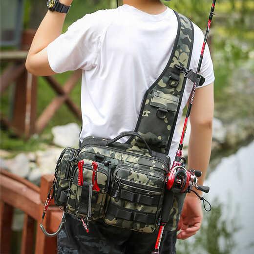 Zailu Luya bag, multifunctional waist bag, shoulder bag, crossbody bag, fishing rod bag, bait box, fishing gear bag, new large capacity, black CP color, upgraded luxury version