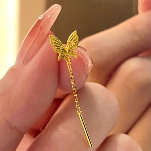 AYD24K pure gold butterfly earrings new long tassel earrings for women gold 5G niche design earrings 0.01g butterfly tassel earrings