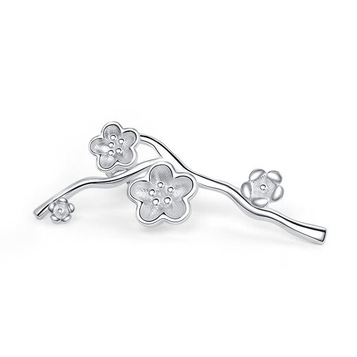 QUAMER Gold Store Plum Blossom Brooch Women's Sterling Silver Pin Corsage Pin Design Retro Same Style Sweater Small Silver Plum Blossom Brooch + Counter Gift Box
