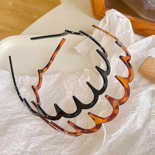 Yuqi wavy high skull non-slip headband women's face wash hairpin high-value bangs hairpin headdress dual-purpose C1-black hairband