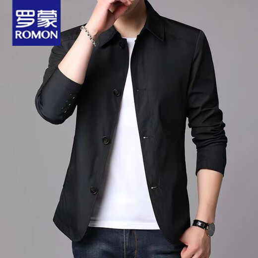 
ROMON (ROMON) Spring and Autumn Men's Business Casual Jacket Middle-aged and Young People Solid Color Lapel Regular Korean Style Slim Trench Coat Jacket Light Gray NJ-1048 2XL [Suggested 145-155Jin [Jin equals 0.5 kg]]