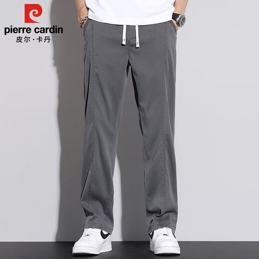 皮尔卡丹（pierre cardin）裤子男夏季薄款潮流宽松直筒休闲裤男士莱赛尔冰丝长裤 米色 2XL