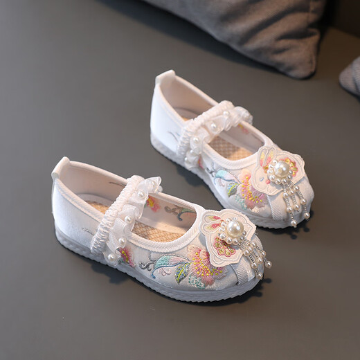 Si Yangs neuer Stil der gestickten Schuhe von Mädchen für die alten Kostümschuhe von Kindern für ethnische Stilbabys handgefertigte Stoffschuhe für Hanfu -Schuhe Performance Schuhe L05 Weiß 30 / Innere Länge 18,5 cm