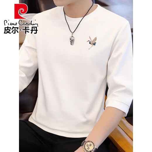 Pierre Cardin (Pierre Cardin) T-shirt à manches de 7 quarts de 7 quart de manche de cinq quarts beaux-manches à mi-manche pour hommes. T-shirt en décolleté en vrac de style antique Crine blanche de sept quarts lâches 1 l.110-130jin [Jin est égal à 0,5 kg] 17084a