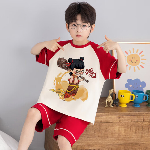 浪莎儿童睡衣男小童夏季短袖薄款纯棉家居服男孩中大童夏天学生套装 LT694 110 建议100-110CM/38斤左右