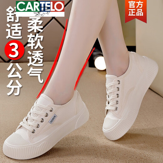 CARTELO brand genuine crocodile (CARTELO) special offer for spring 2025 new canvas shoes for women versatile casual genuine leather small white shoes trend 9923 black 35