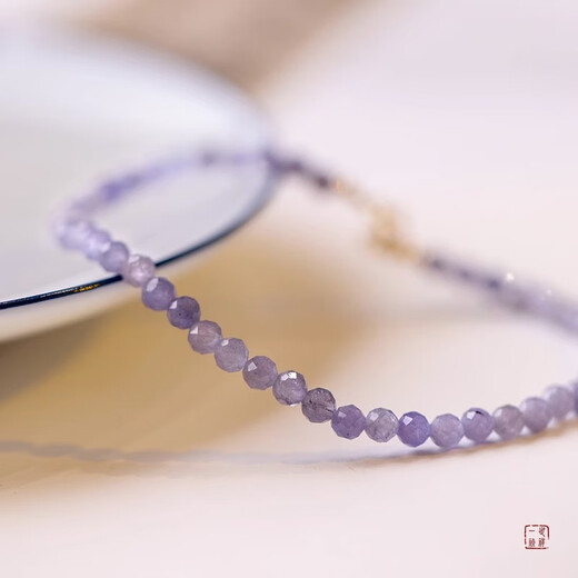Yi Yi Tanzanite small bead bracelet for women, natural light purple crystal to attract wealth and good luck, simple plain ring and very thin bracelet, purple tanzanite plain ring bracelet, simple temperament 14cm