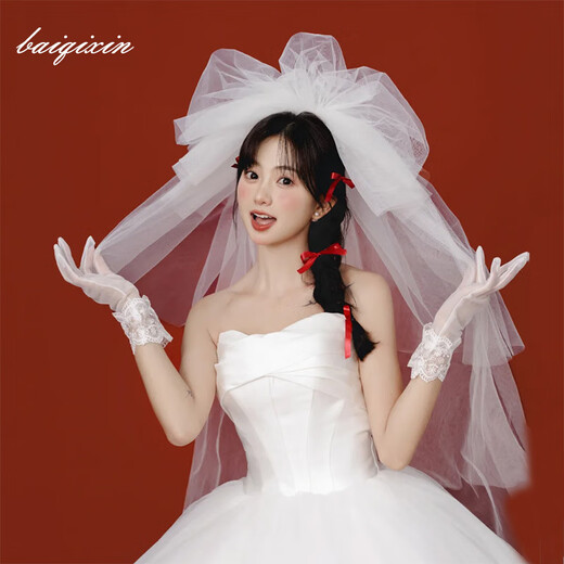 Le style de mariage de la mariée de Bian Qixin, la coiffure, les accessoires de cheveux, la robe de mariée, le certificat de mariage, les accessoires de proposition, la photo de studio photo, la photo de voyage, le fil de style fil gonflé, environ 80 cm (avec peigne à cheveux en métal)