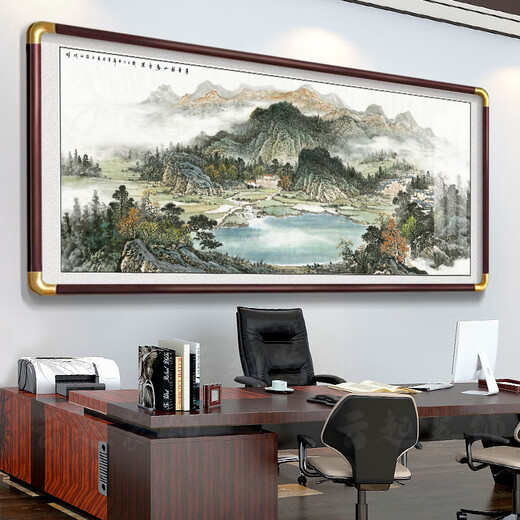 Mijin Treasure Pot Light Luxus Atmosphärische Hintergrund Wand Kalligraphie und Malerei Wohnzimmer High-End-Dekoration Hängende Malerei Büro-Backing-Bilder Landschaftsmalerei fließen Wasser, um Geld CT-3532 Kupfer gerundet