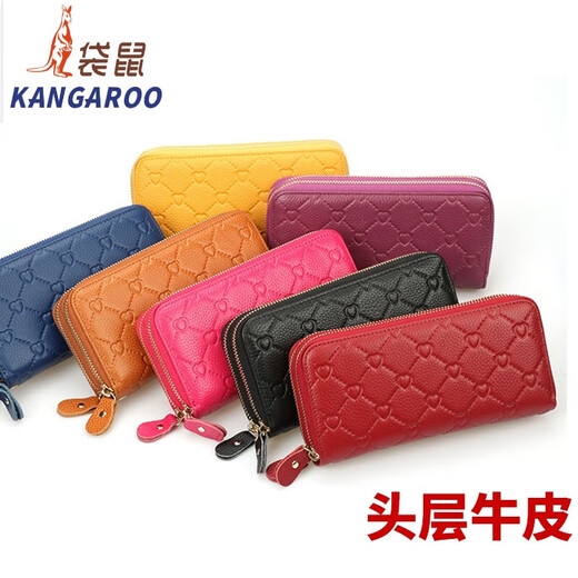 Billetera para mujeres de cuero canguro 2025 nueva moda larga doble cremallera billetera de doble capa buque insignia de embrague de gran capacidad-heart negro amor