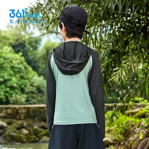 361 Children's clothing boys' hooded long-sleeved sweater 2025 spring new style medium and large children's tops sun protection base layer Hong Kong gray green/gravel gray 170