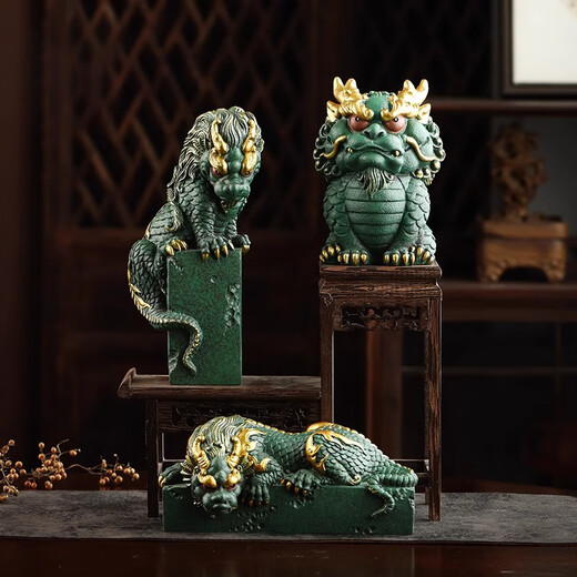 BOSSY Forbidden City Cultural and Creative Style National Trend Lucky Tea Pet Ornaments Living Room Entrance Handicrafts Souvenirs Office Desktop Ornaments Fulong Ornaments Set