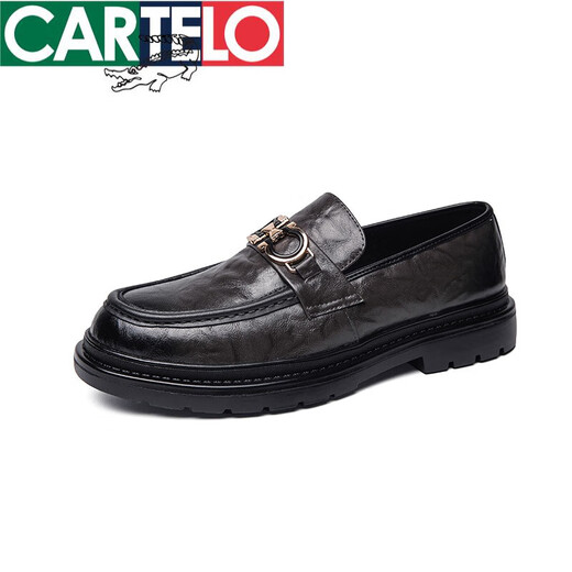 Cartelo echte Leder -Ladung Herren -Slipper Lazy Trend Sommer Herrenschuhe Britische Freizeitlederschuhe Koreanische Version Bean Dou Schuhe Männer 9761 Schwarz 39