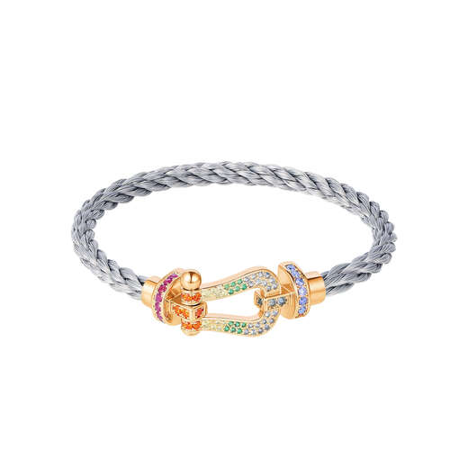 Kuang Yi 18K gold horseshoe buckle bracelet, red rope bracelet for male and female friends, non-fading, gift for friends, large rose gold horseshoe buckle, red rope 18cm