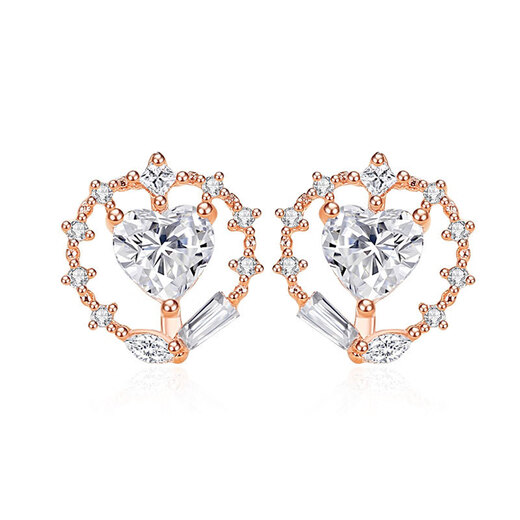Wanlifu Japanische und koreanische Liebe 925 Silberohrringe für Frauen Nischendesign herzförmige Ohrringe modische frische süße neue Art Ey673 Liebe Ohrringe Roségold (mit Plastikohrringen 925 Silber Silber