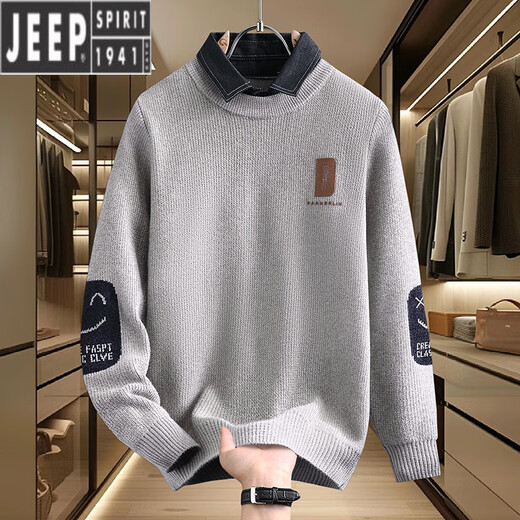 Jeep Spirit Shirt Hemdkragen Pullover Herbst und Winter verdickte warme gestrickte Basishemd Trendy lächelndes Gesicht Jacquard gefälschte zweiteilige Fadenkleidung M9901 Dunkelgrau (ca. 95 ~ 110 Jin [Jin gleich 0,5 kg] kann getragen werden) m