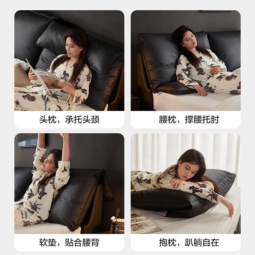 
Lin's home leather bed can be folded and packed with a large bedside bed, cowhide soft bag bed 1m 8 ribs skeleton double bed PC835 soft yarn floor bed + 20cm mattress 1.8*2m