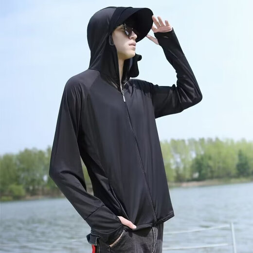 Ice Silk Sun Protection Vêtements Veste respirante à séchage rapide pour hommes Costume de pêche extérieure de grande taille Sports Running Couple de protection solaire Vêtements Gris clair 3xl