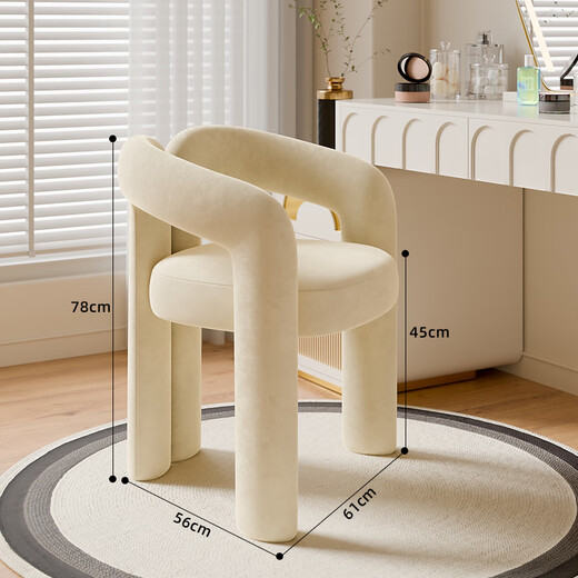 Qiuban internet celebrity makeup stool girls bedroom light luxury high-end cloakroom dressing table manicure backrest designer horn chair internet celebrity chair beige - velvet