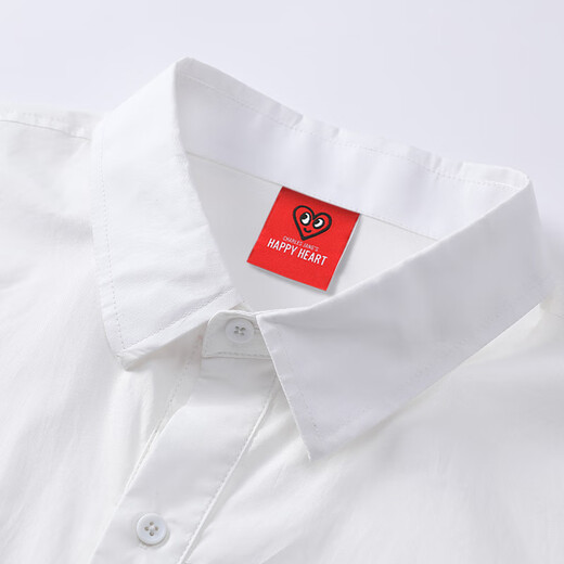 Charles Peach Herz Kurzarm Shirt Herren 2025 Sommer Dünnes Revers Lose Casual Hemd Weiß L.