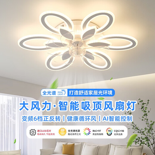 欧普（OPPLE）家居客厅吸顶风扇灯简约现代卧室智能电扇灯新款花型全光谱大 D款黑色全光谱Ra9767*44cm无极