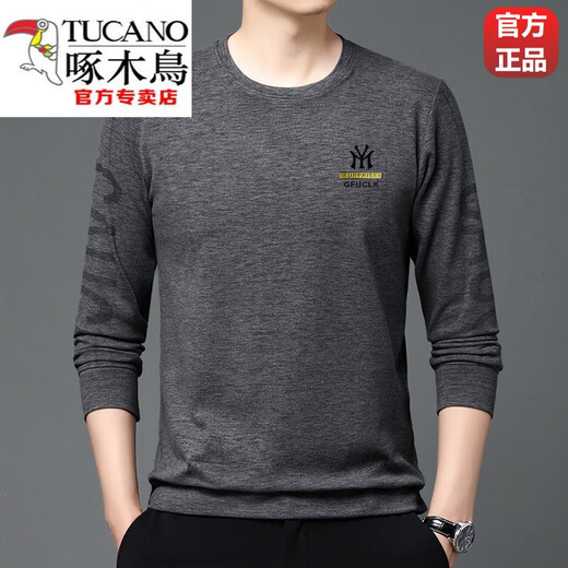 啄木鸟（TUCANO）中年长袖T恤男士圆领印花卫衣2023春秋季中青年棉质打底衫上衣男 9922驼色 180/120/2XL/54155-175斤