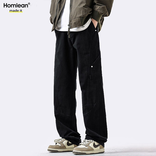 Homlean American Pure Cotton Casual Pants de primavera y verano Nicho de verano Marca de tendencia Ropa Ropa Ropa Long Pantalones HS60 Negro 2xl