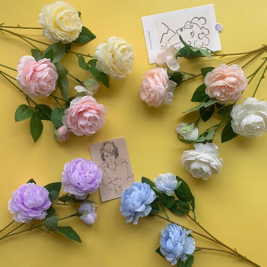 Simulated 3-head peony wedding flower arrangement rose flower sea wedding layout fake Brazilian roses arranged on the ground to lead silk flowers rose pink