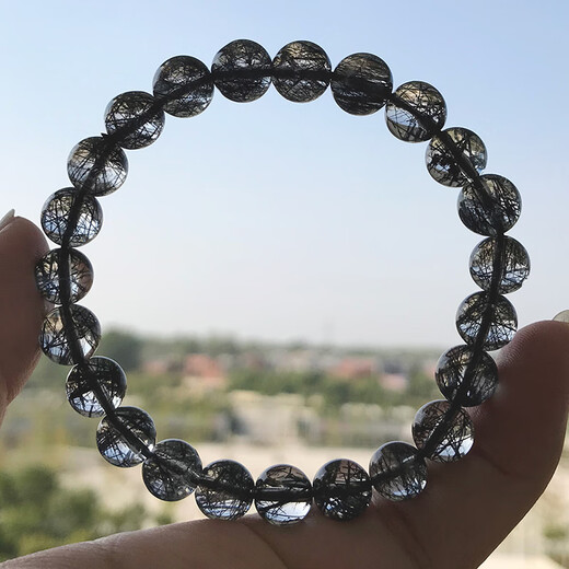 DL 1998 Chinesisches Valentinstag Geschenk Fett Donglai Qualität schwarzes Haarkristallarmband Ein Bild Brasilianische Tianlan -Titankristallarmband 12529 12mm schwarzes Haarkristall
