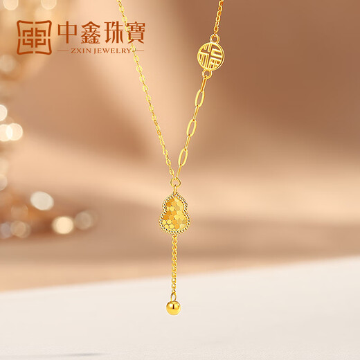 Zhongxin Jewelry 18k gold gourd necklace sparkling crushed ice tassel pendant blessing color gold necklace k gold jewelry blessing style