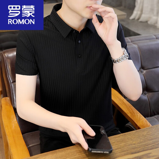 Футболка с короткими рукавами Romon White Ice Silk For Thin Thin Fashion Slim Slim с половиной рукава повседневная рубашка поло с твердым цветом.