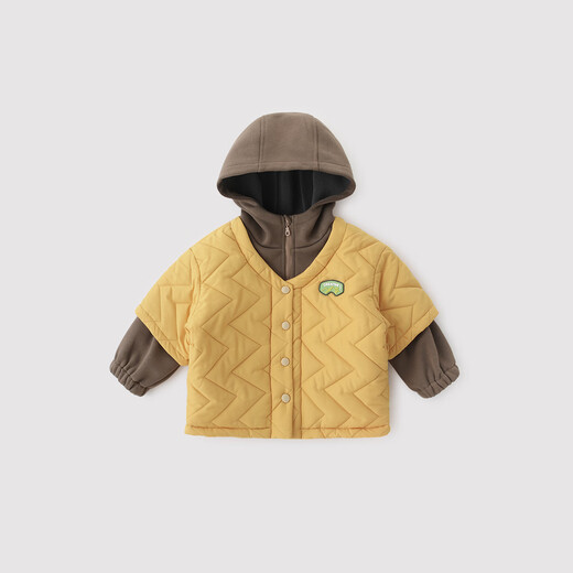 Bali Piglet Children's Cotton Clothes Winter 2024 New Boys' Cotton Clothes Fake Two-Piece Hooded Cotton Jacket Baby Girl Autumn and Winter Padded Jacket Pomelo Yellow 100 cm