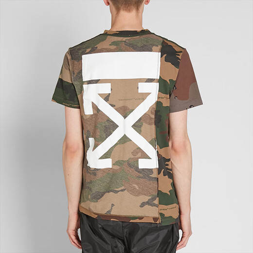 OFF WHITE men and women universal cotton camouflage splicing printed short-sleeved T-shirt OMAA056 F18185042 9901 Camouflage green S