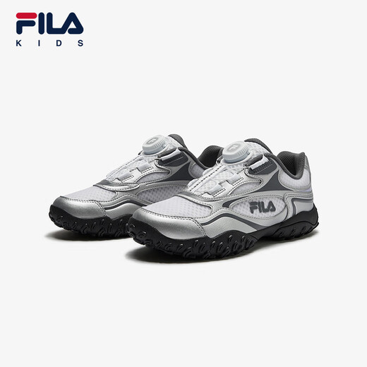 FILA Fila pebble shoes children's running shoes 2025 summer new sports shoes thin sole mid-large children's ballet shoes Fila white/space silver-AWS 35 inner length 22.0cm