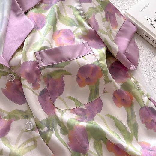 Mu Yilin [6386 personas alabadas] pijamas de tulipán para mujeres en verano delgada seda de seda de manga corta de manga corta para mujeres en verano
