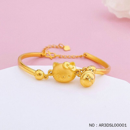 NXO gold 999 Hello Kitty bracelet gold KT cat bell bracelet bracelet adjustable half bracelet for girlfriend gold-plated gift box packaging