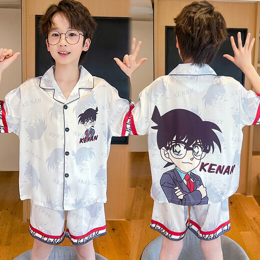 Children's pajamas boys summer ice silk thin style medium and large children teenagers junior high school students crayon Shin-shirt home clothing set Q short silk-6630KT Ruby Girls 100 Children's 8 size recommended height 95-105CM