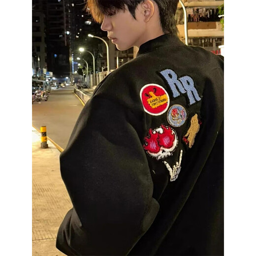 Katuchi American high street badge letter embroidered baseball uniform men's spring and autumn trendy brand loose high street bomber jacket white XL