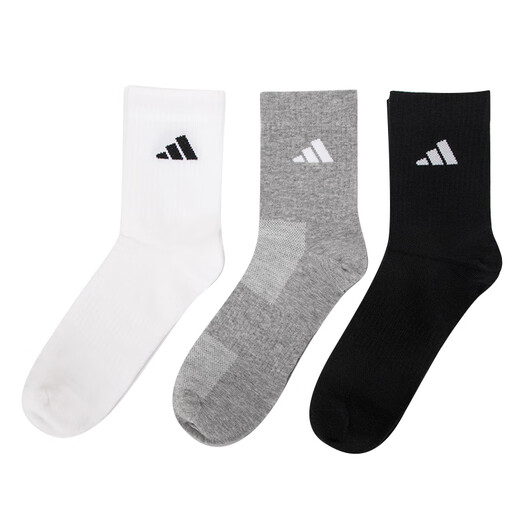 Calcetines Adidas para hombres y mujeres 25 Summer Nuevo par triple de triple parrillado Entrenamiento deportivo de baloncesto transpirable Calcetines informales JC9272/Negro, blanco y gris/Medio/Medio Tubo/tres pares [l] Tamaño de zapato sugerido: 43-46/26-28 cm