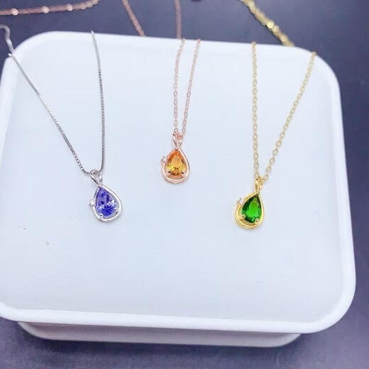 Canxian new drop-shaped gemstone necklace for women 925 silver gold-plated inlaid with natural tanzanite diopside citrine pendant citrine