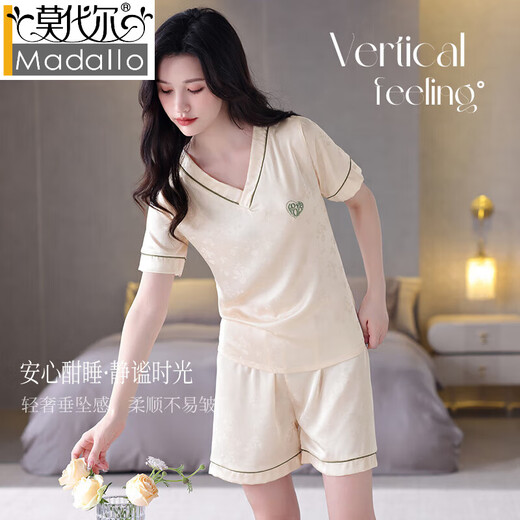 莫代尔冰丝睡衣女2025夏季新款薄款短袖短裤女士夏天休闲简约家居服套装 1342-绿色 M 建议80-100斤