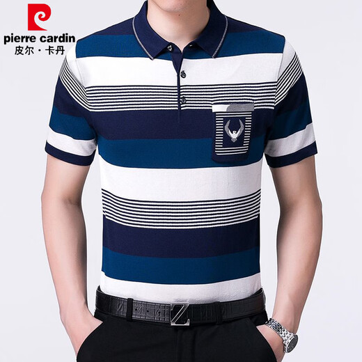 
Pierre cardin daddy wear thin middle-aged short-sleeved polo shirt for men business casual stripes 2025 summer lapel T-shirt top short-sleeved 7003 gray M 165